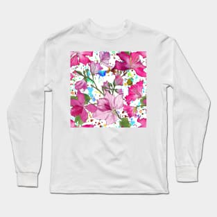 Tropical Bauhinia flowers summer print. Blooming Orchid Tree branches. Exotic flowers composition Long Sleeve T-Shirt